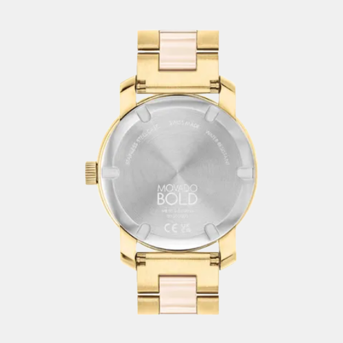 Bold Ceramic Women Quartz Pink Dial Analog Stainless Steel Watch 3600800