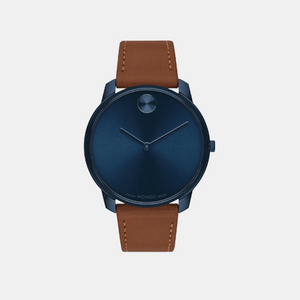 Bold Thin Men Quartz Blue Dial Chronograph Leather Watch 3600830
