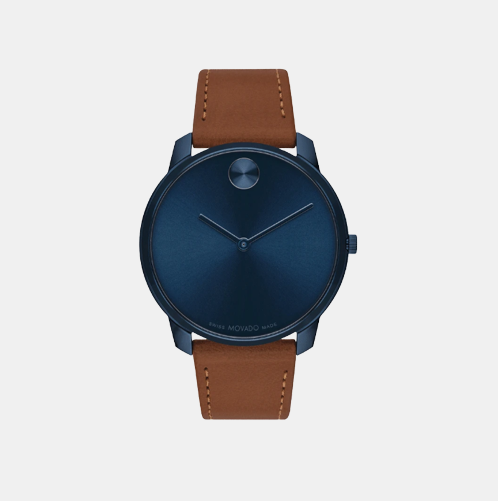 Bold Thin Men Quartz Blue Dial Chronograph Leather Watch 3600830