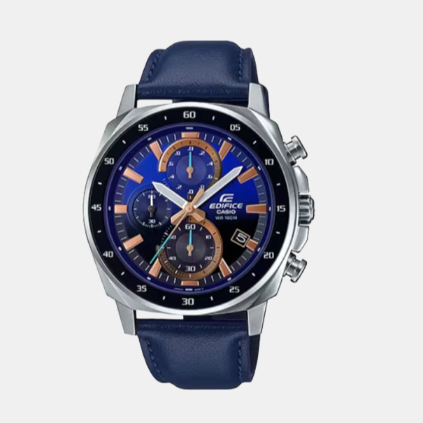 Edifice Men Quartz Blue Dial Chronograph Leather Watch EX521