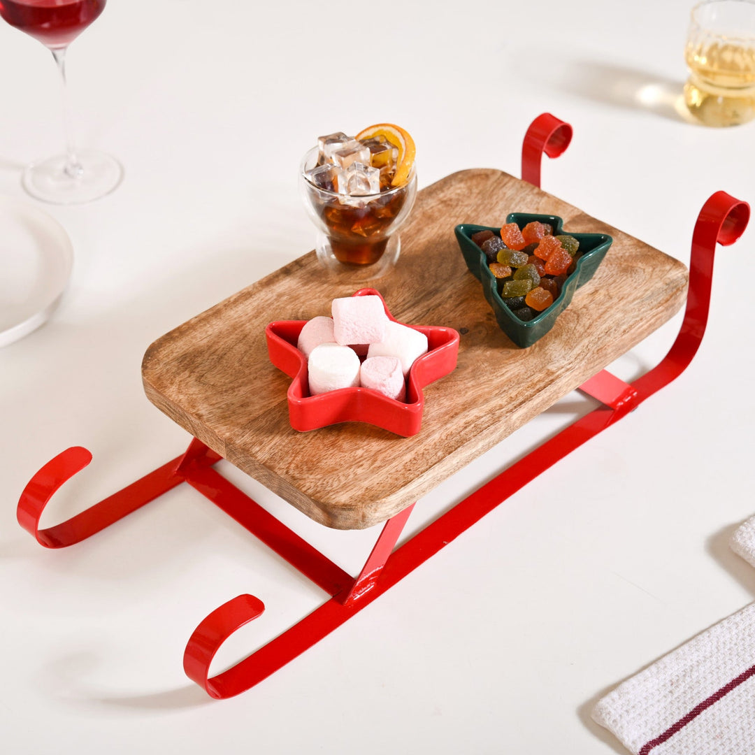 Wooden Sleigh Table Riser Serving Platter