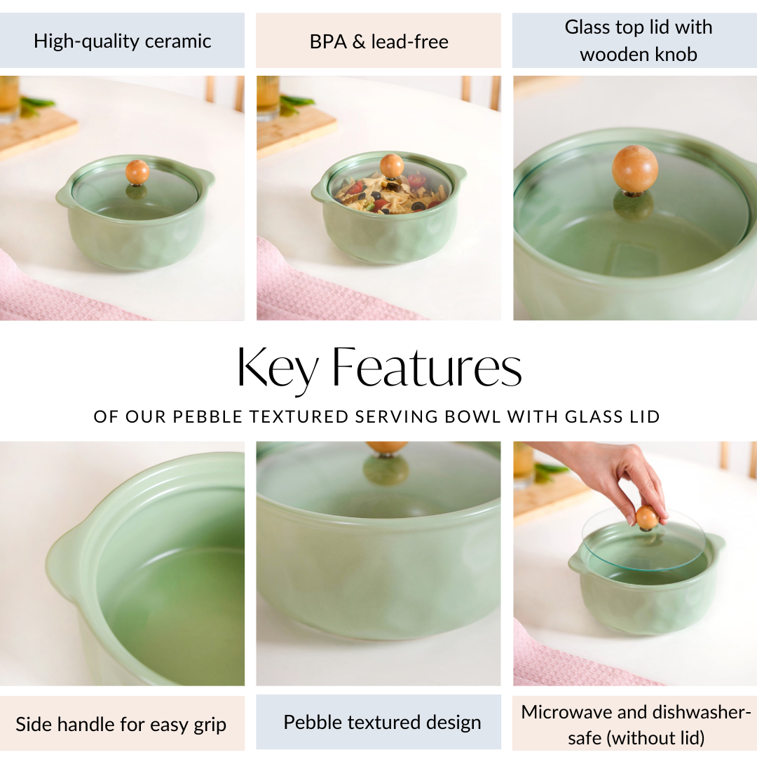 Pebble Textured Serving Bowl With Glass Lid 950ml