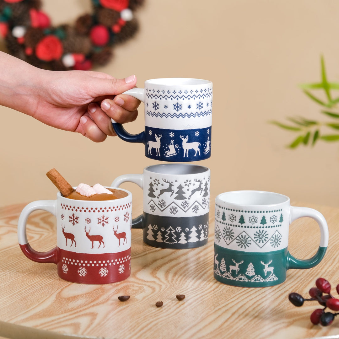 Set Of 4 Winter Wonderland Ceramic Coffee Mug 250ml