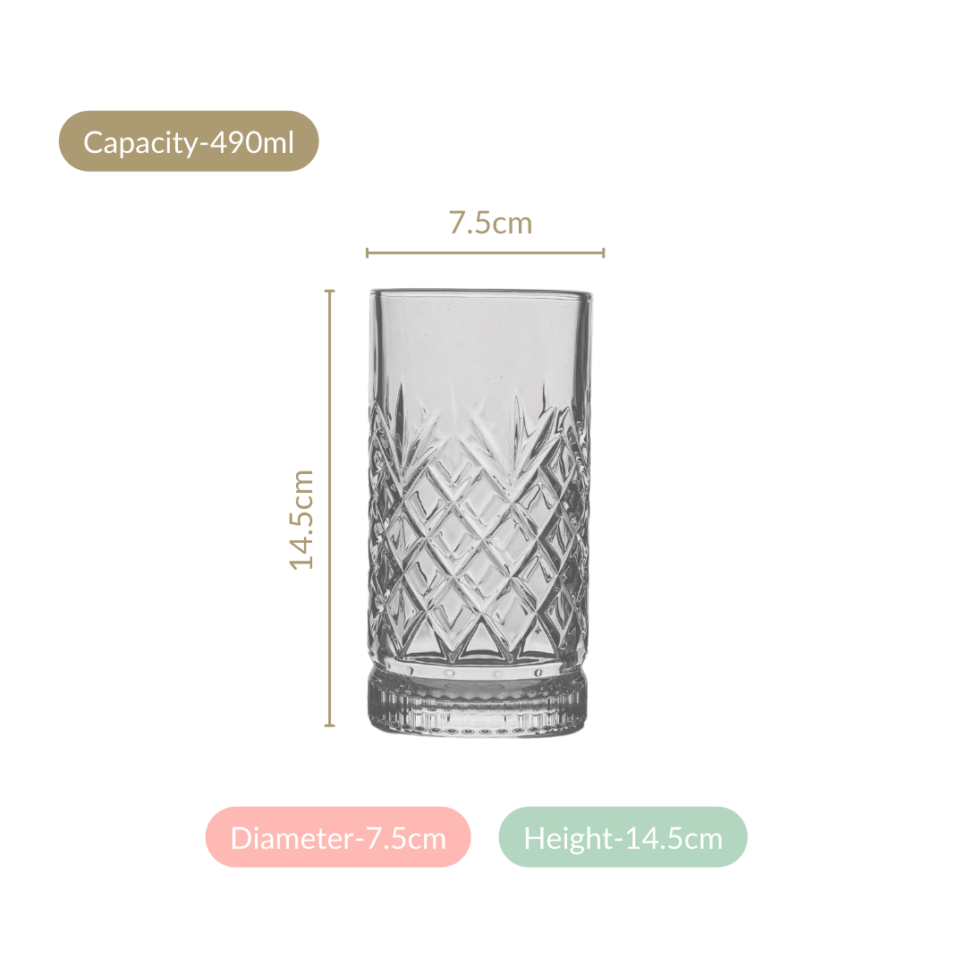 Textured Glass Tall Tumblers Set Of 6 490ml