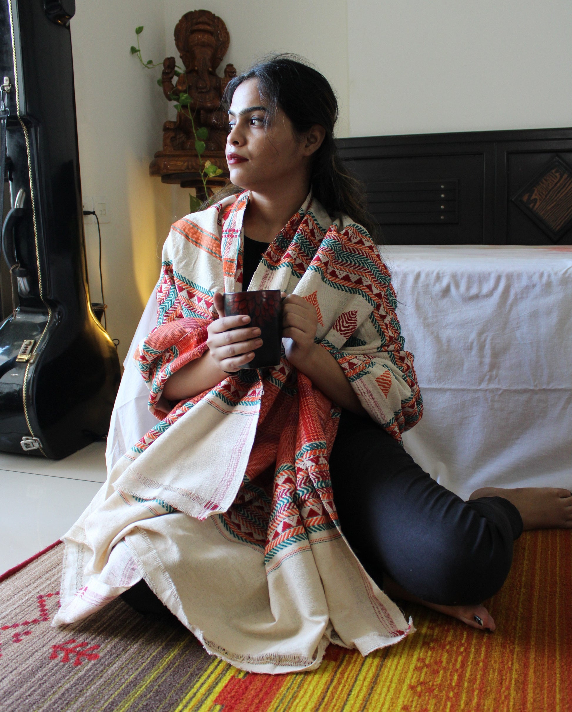 White Dongaria Handloom Shawl