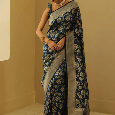 Classic Blue Soft Silk Saree With Aplomb Blouse Piece