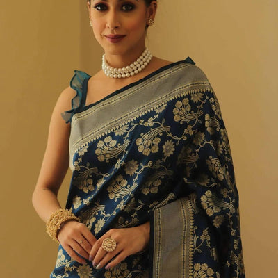 Classic Blue Soft Silk Saree With Aplomb Blouse Piece