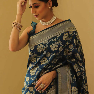 Classic Blue Soft Silk Saree With Aplomb Blouse Piece