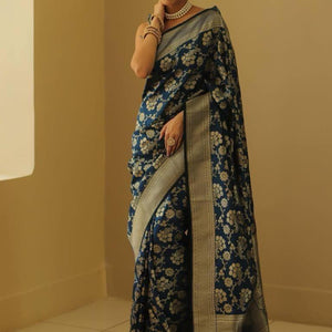 Classic Blue Soft Silk Saree With Aplomb Blouse Piece
