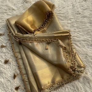 Fancifull Golden Soft Tissue Silk Saree With Demesne Blouse Piece