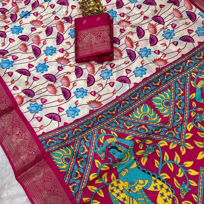 Felicitous Beige Digital Printed Dola Silk Saree With Mesmerising Blouse Piece