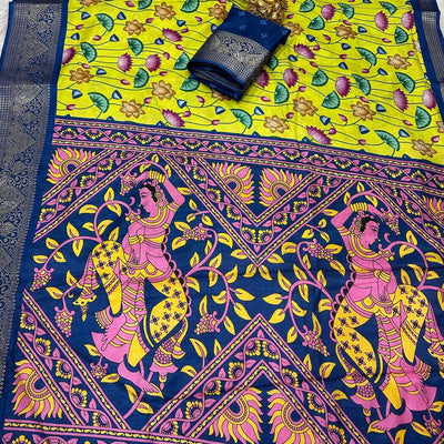 Bucolic Parrot Digital Printed Dola Silk Saree With Surreptitious Blouse Piece