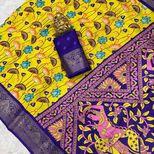 Delectable Yellow Digital Printed Dola Silk Saree With Glorious Blouse Piece