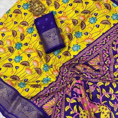 Delectable Yellow Digital Printed Dola Silk Saree With Glorious Blouse Piece
