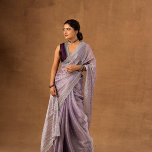 Nemesis Lavender Embroidery Work Organza Silk Saree With Glamorous Blouse Piece
