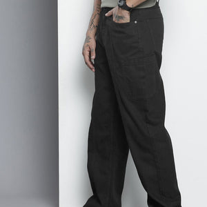 Men's Black Wide Leg Solid Jeans