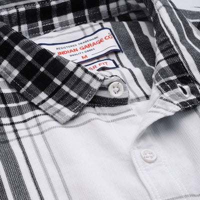 Men's White Regular Fit Checked Casual Overshirt