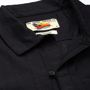 Men's Black Relaxed Fit Textured Resort Wear Shirt