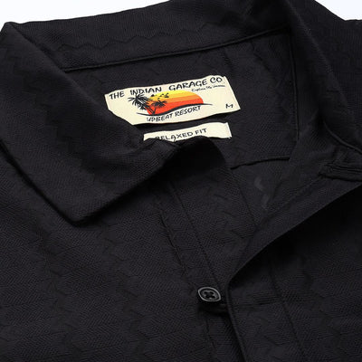 Men's Black Relaxed Fit Textured Resort Wear Shirt
