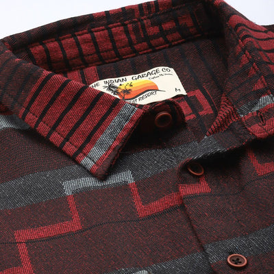 Men's Red Relaxed Fit Geometric Print Resort Wear Shirt