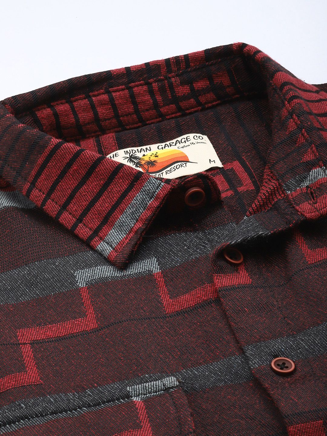 Men's Red Relaxed Fit Geometric Print Resort Wear Shirt