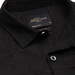 Men's Black Slim Fit Checked Party Wear Shirt