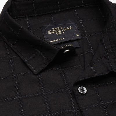Men's Black Slim Fit Checked Party Wear Shirt
