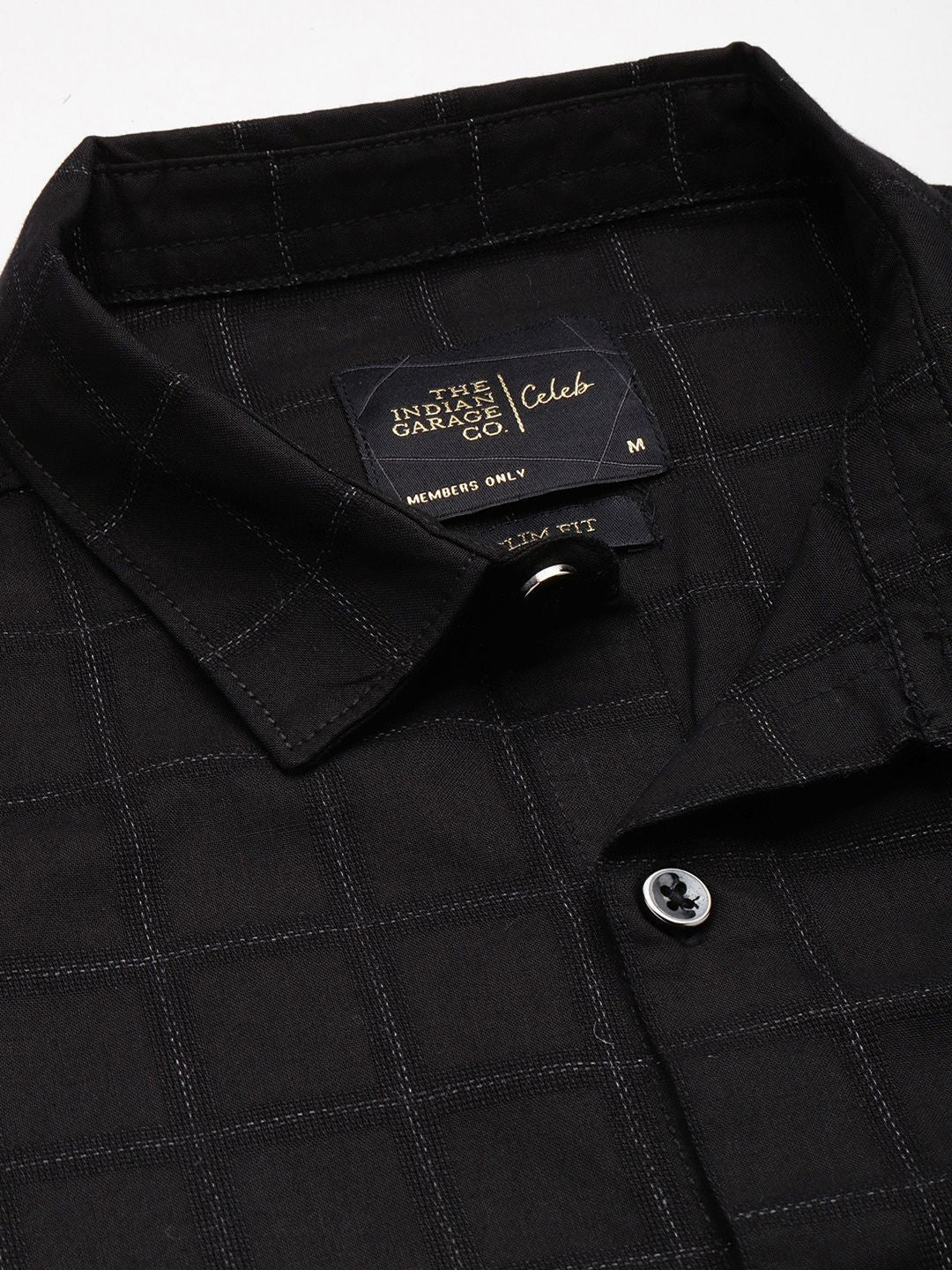 Men's Black Slim Fit Checked Party Wear Shirt