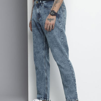 Men's Blue Dad Fit Solid Jeans