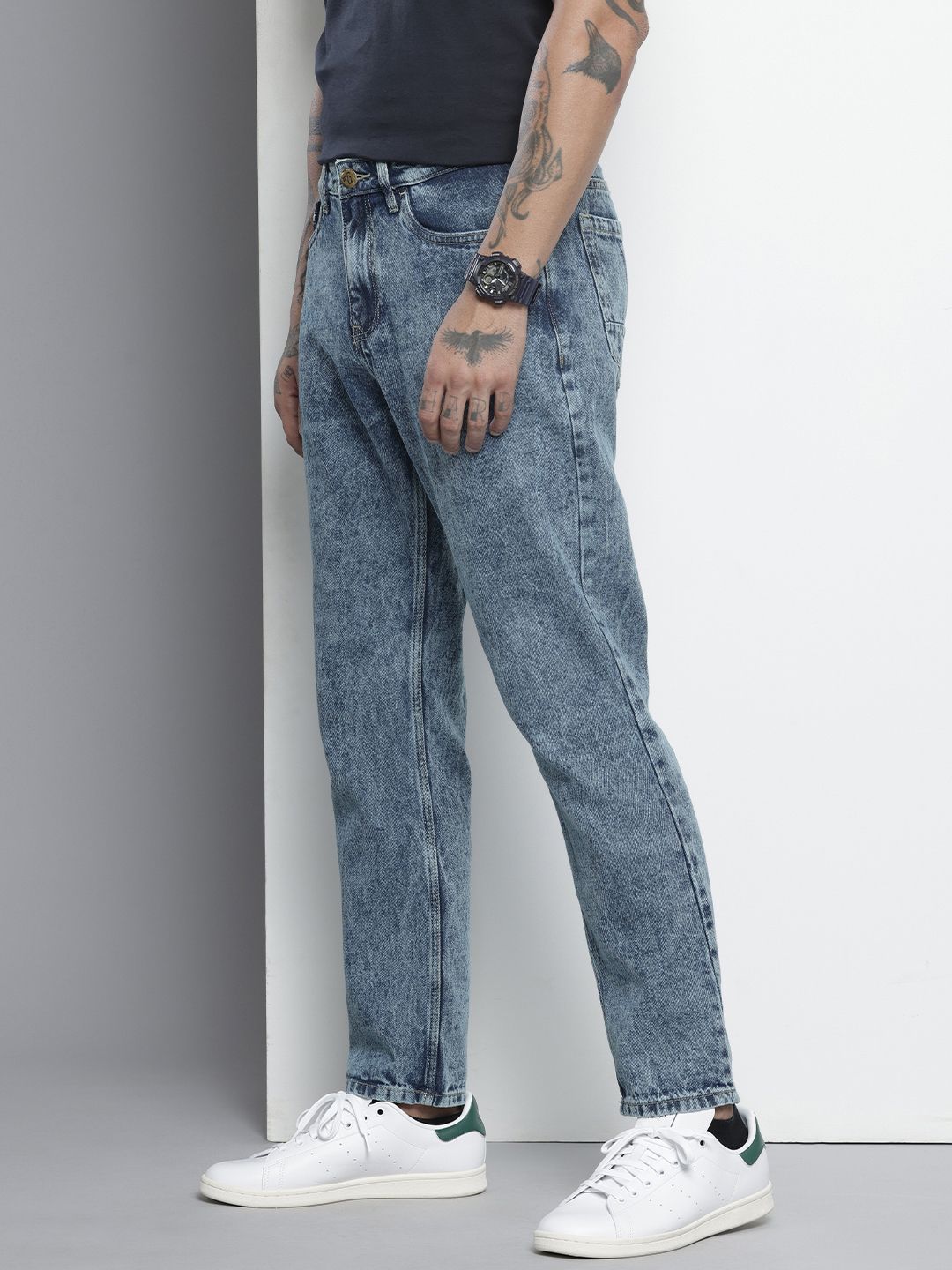 Men's Blue Dad Fit Solid Jeans