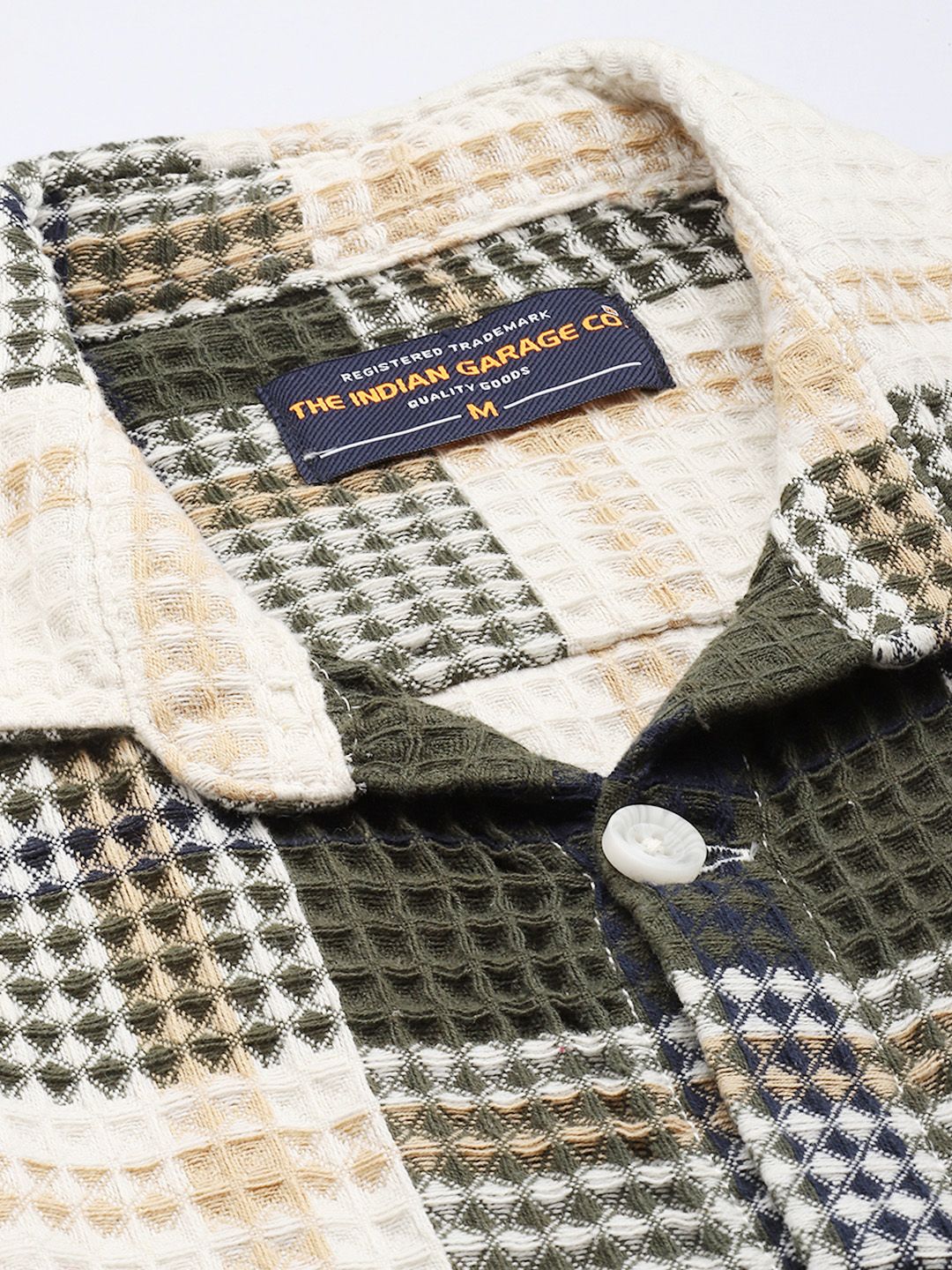 Men's Cream Relaxed Fit Textured Casual Shirt