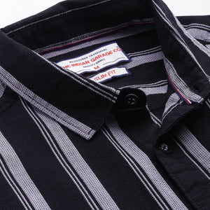 Men's Black Slim Fit Striped Casual Shirt