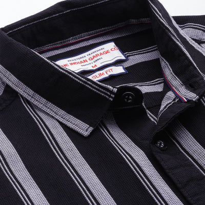 Men's Black Slim Fit Striped Casual Shirt