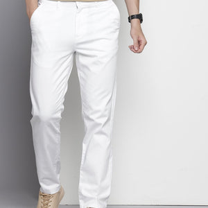 Men's White Regular Fit Solid Chinos