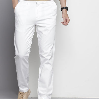 Men's White Regular Fit Solid Chinos