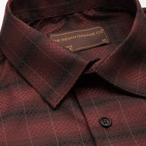 Men's Maroon Slim Fit Checked Formal Shirt