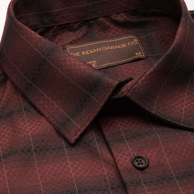 Men's Maroon Slim Fit Checked Formal Shirt
