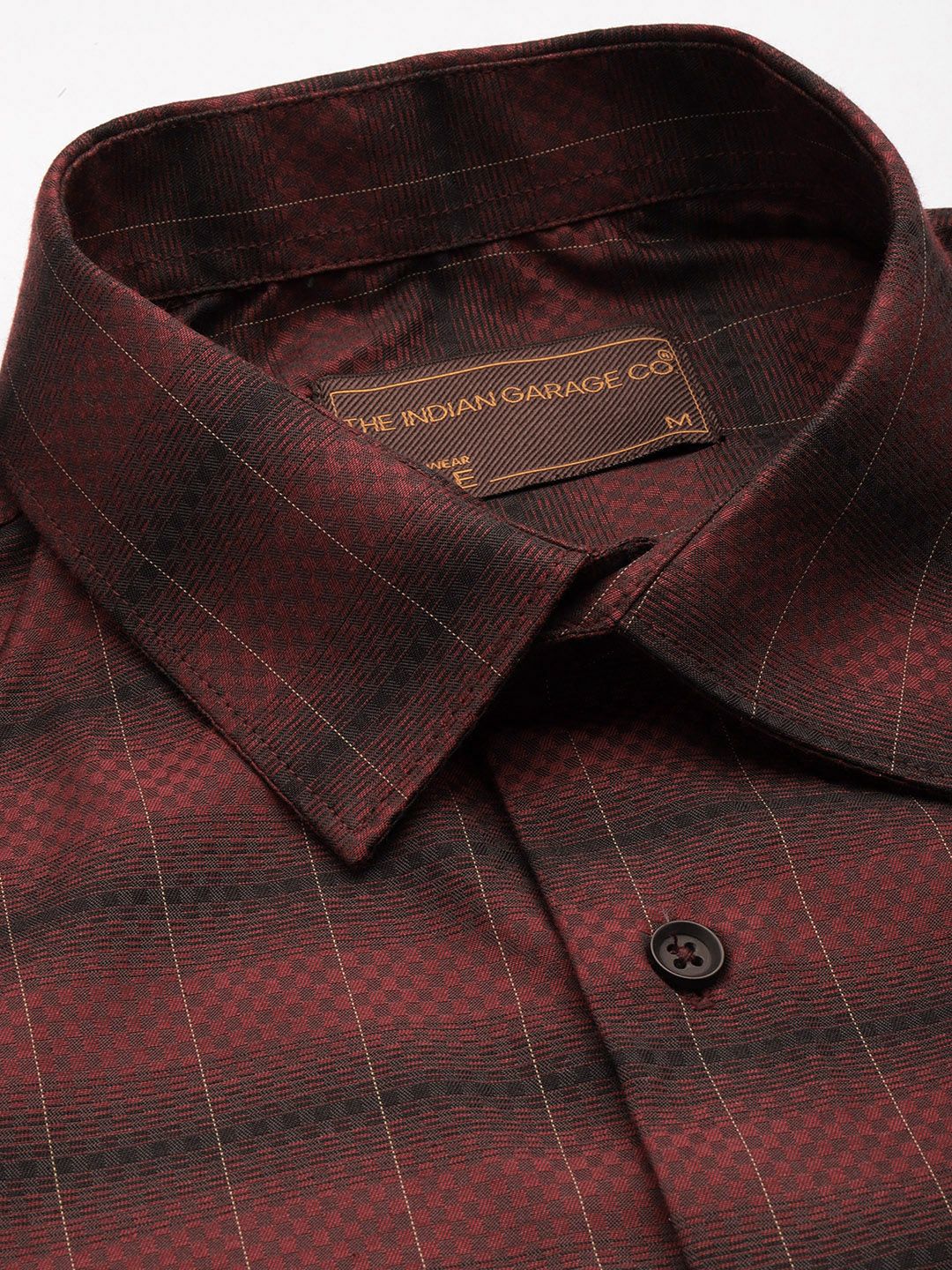 Men's Maroon Slim Fit Checked Formal Shirt