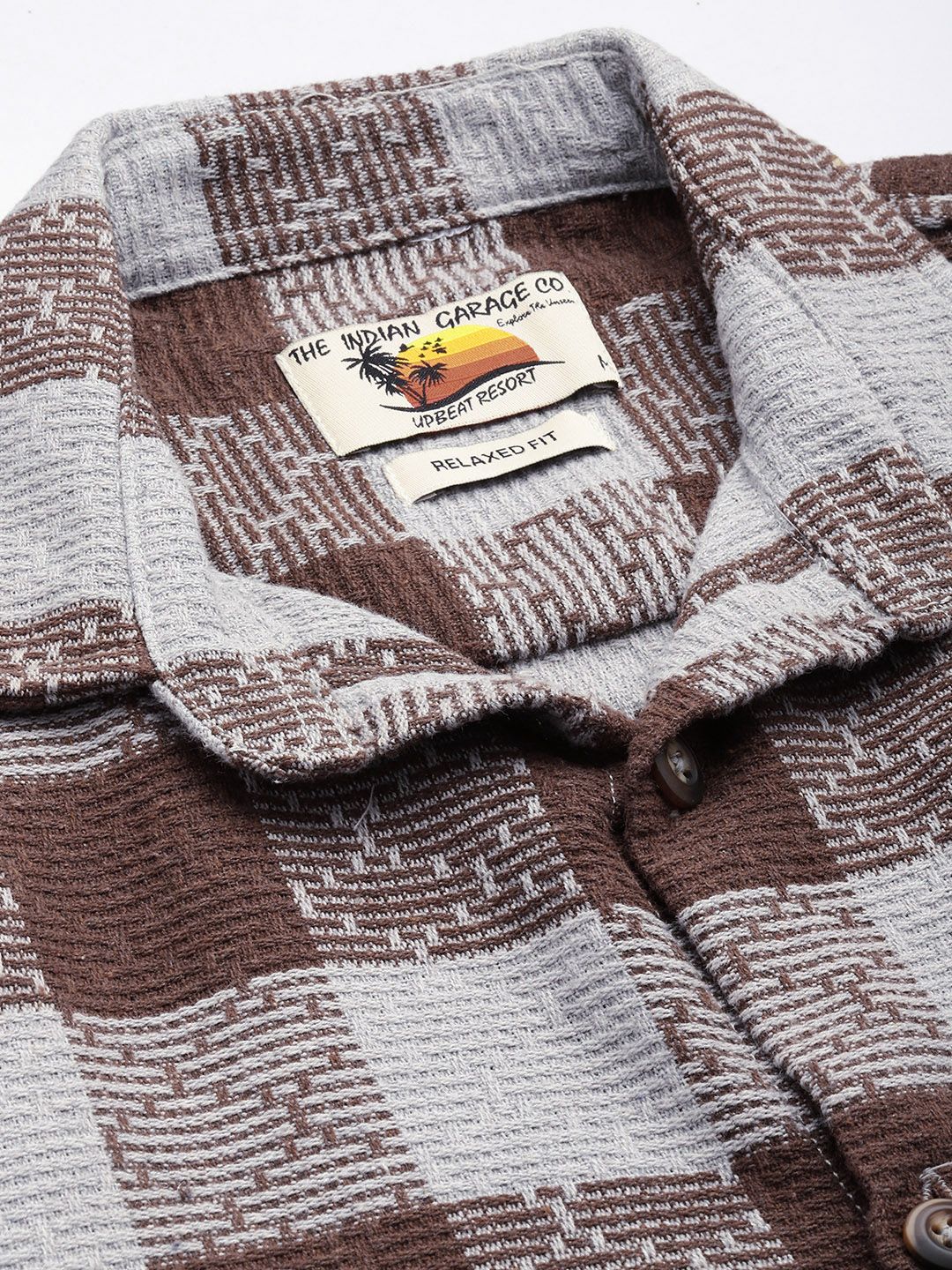 Men's Brown Relaxed Fit Checked Resort Wear Shirt