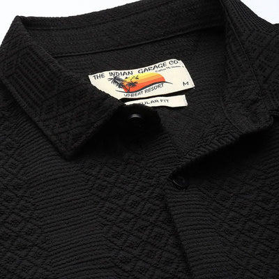 Men's Black Regular Fit Textured Resort Wear Shirt