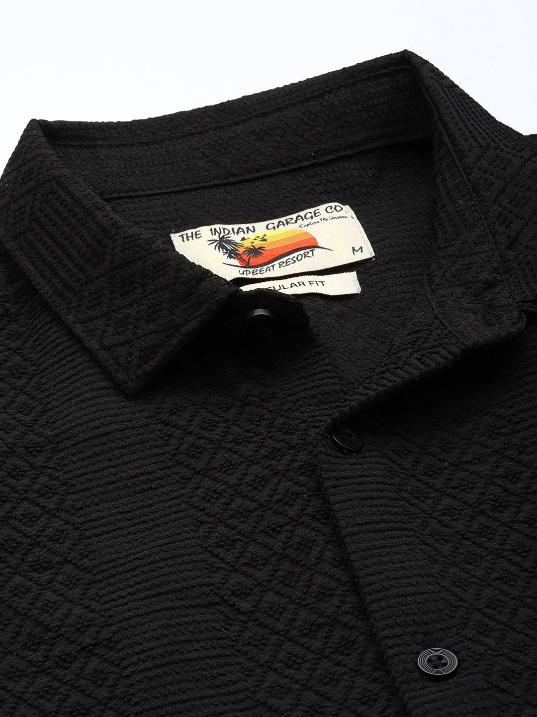 Men's Black Regular Fit Textured Resort Wear Shirt