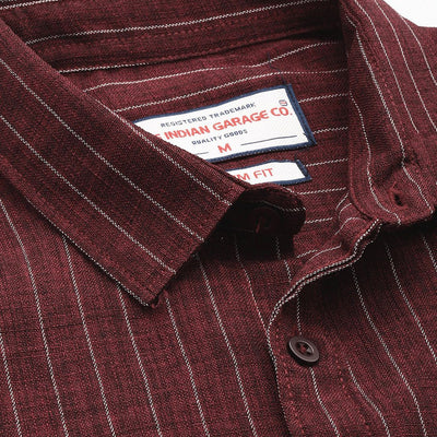 Men's Maroon Slim Fit Striped Casual Shirt