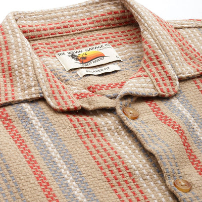 Men's Brown Relaxed Fit Striped Resort Wear Shirt