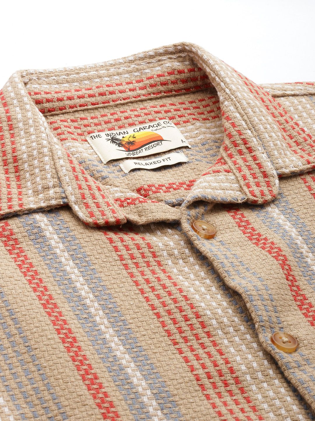 Men's Brown Relaxed Fit Striped Resort Wear Shirt