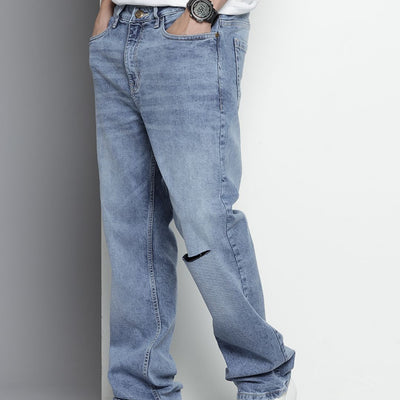 Men's Blue Bootcut Solid Stretchable Jeans