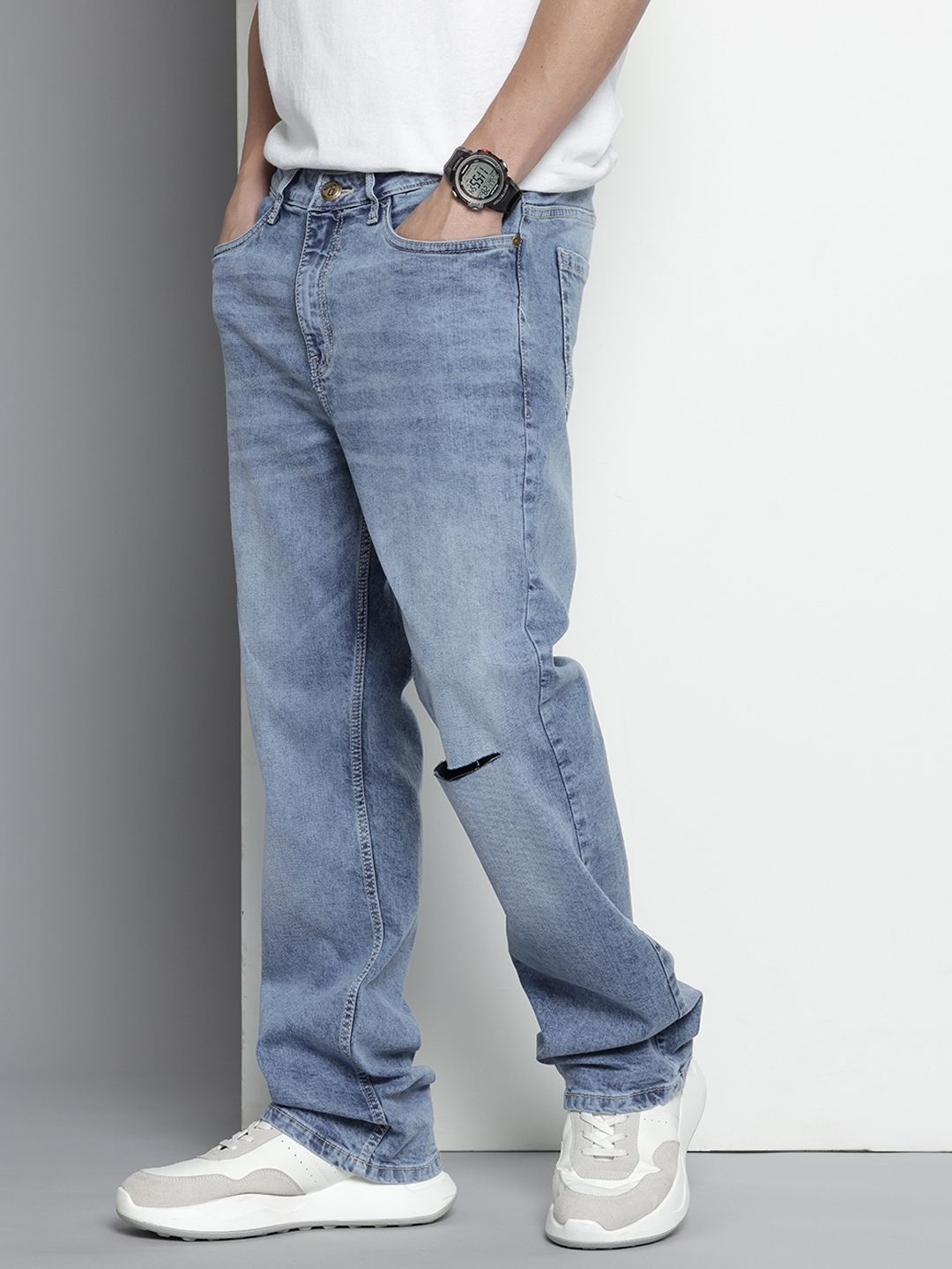 Men's Blue Bootcut Solid Stretchable Jeans