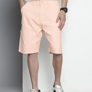 Men's Pink Relaxed Fit Patched Utility Shorts