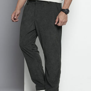 Men's Grey Straight Fit Textured Trousers