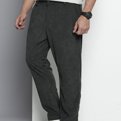 Men's Grey Straight Fit Textured Trousers