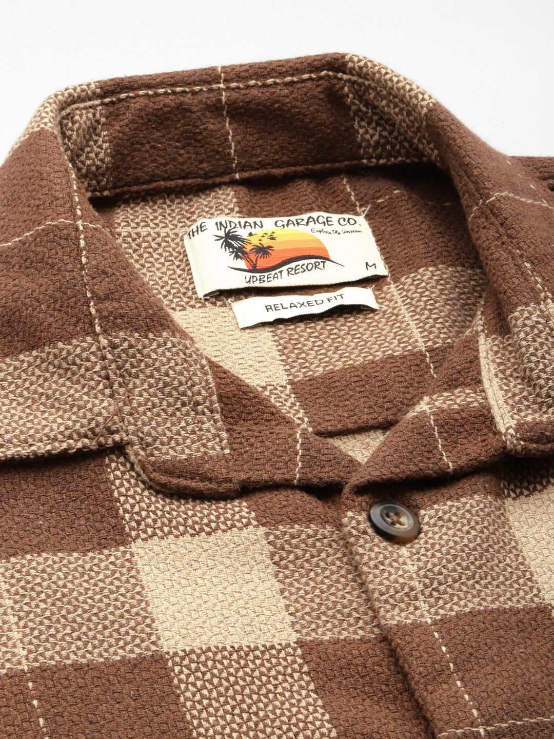 Men's Brown Relaxed Fit Checked Resort Wear Shirt